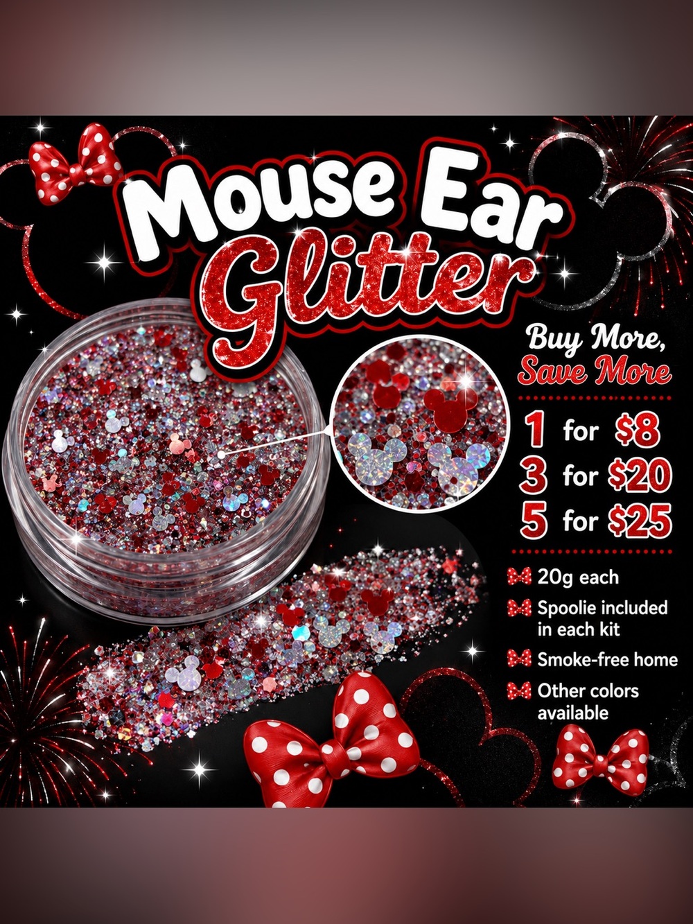Mouse Ear Glitter Mix - Red & Iridescent
